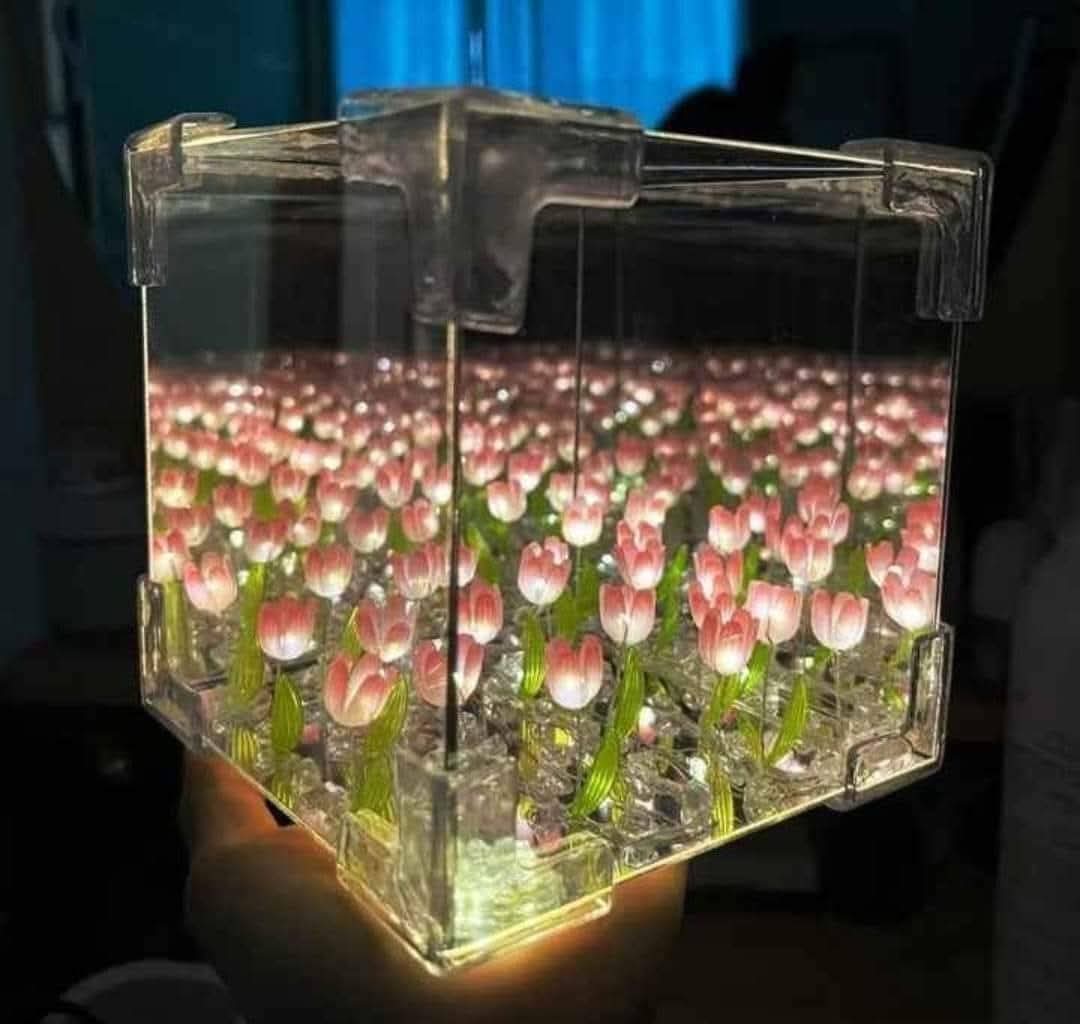 LAMPARA DE TULIPANES INFINITOS EN FORMA DE CUBO